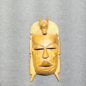 Vintage African Wooden Mask Antelope Headdress Hand Carved Wall Art Decor